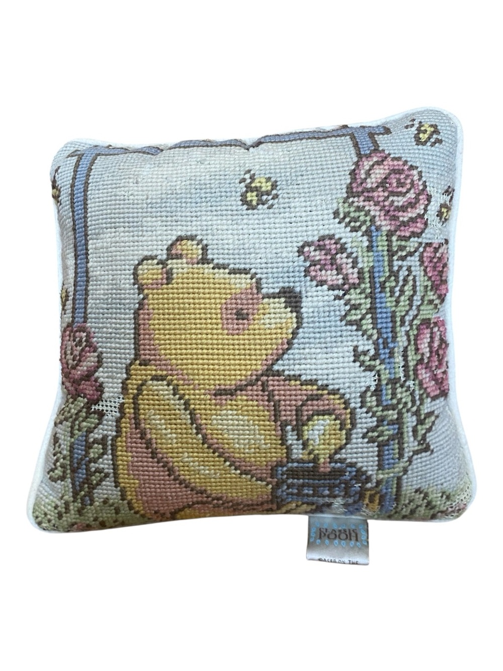 Disney Vintage Winnie The Pooh Embroidered Small Square Decorative Throw Pillow
